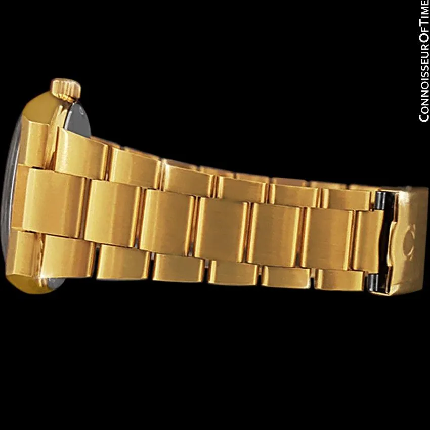 1973 Omega Geneve Classic Vintage Mens Watch, Automatic, Quick-Setting Day Date - 18K Gold Plated & Stainless Steel