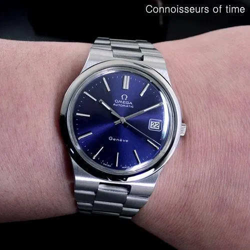 1973 Omega Geneve Vintage Mens Automatic Bracelet Watch, Quick-Setting Date - Stainless Steel