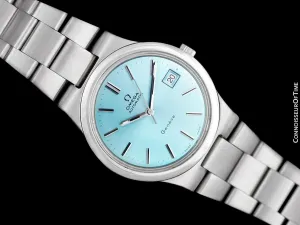 1973 Omega Geneve Vintage Mens Automatic Bracelet Watch with Tiffany Blue Dial - Stainless Steel