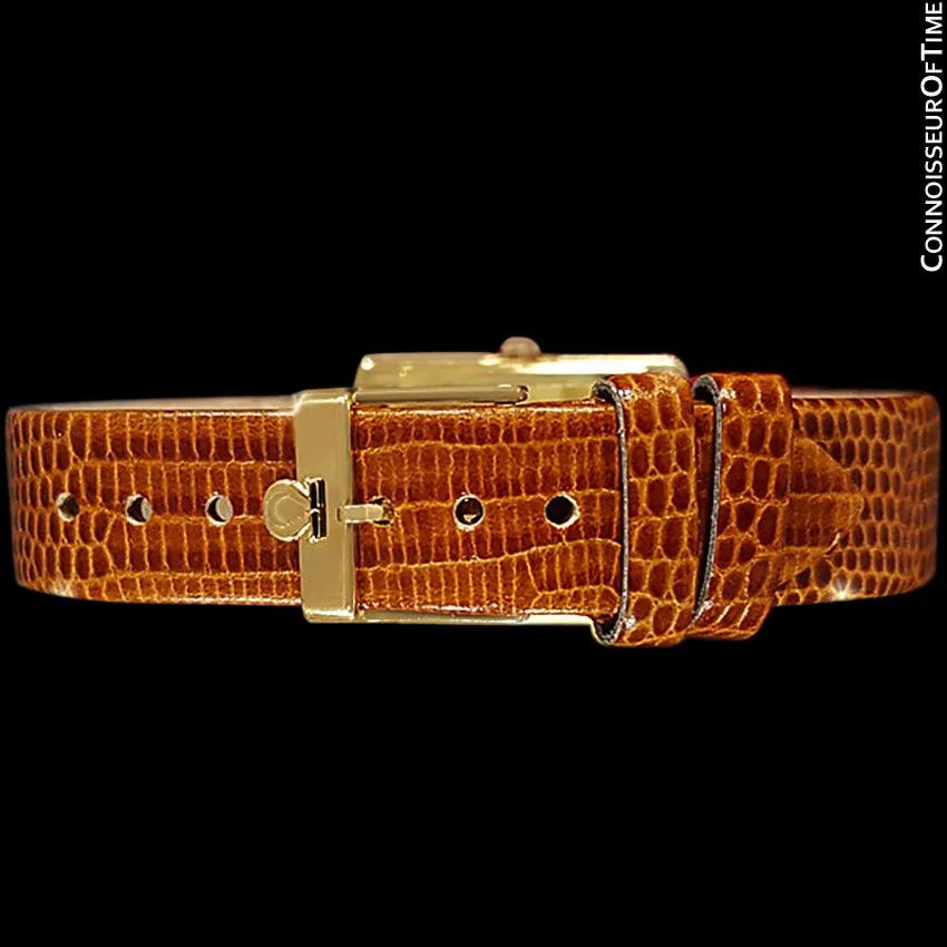 1975 Omega De Ville Vintage Mens Midsize Dress Watch With Checkerboard Dial - 18K Gold Plated