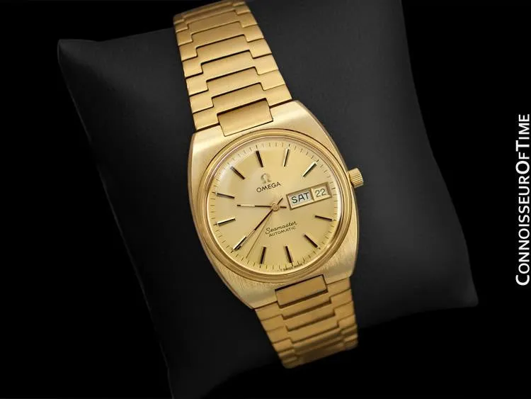 1978 Omega Seamaster Vintage Mens Bracelet Watch, Automatic, Day Date - 18K Gold Plated & Stainless Steel