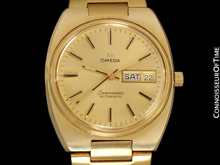 1978 Omega Seamaster Vintage Mens Bracelet Watch, Automatic, Day Date - 18K Gold Plated & Stainless Steel