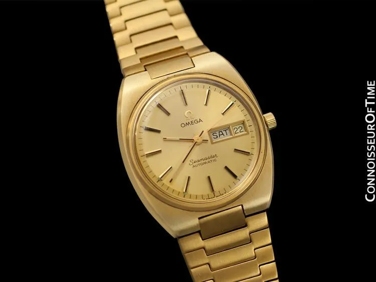 1978 Omega Seamaster Vintage Mens Bracelet Watch, Automatic, Day Date - 18K Gold Plated & Stainless Steel
