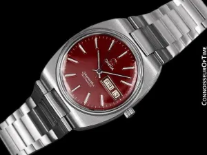 1978 Omega Seamaster Vintage Mens Watch, Automatic, Day Date, Wine Color Dial - Stainless Steel