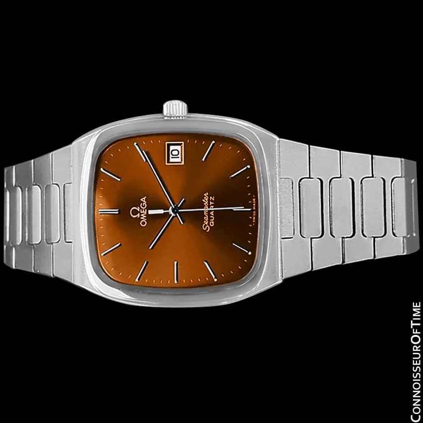 1980 Omega Seamaster Classic Vintage Mens Burnt Sienna / Copper Brown Dial Quartz Watch, Date - Stainless Steel
