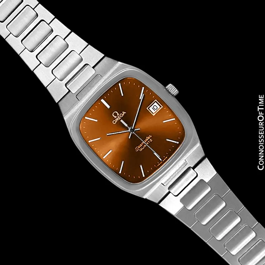 1980 Omega Seamaster Classic Vintage Mens Burnt Sienna / Copper Brown Dial Quartz Watch, Date - Stainless Steel