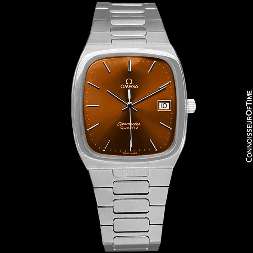 1980 Omega Seamaster Classic Vintage Mens Burnt Sienna / Copper Brown Dial Quartz Watch, Date - Stainless Steel