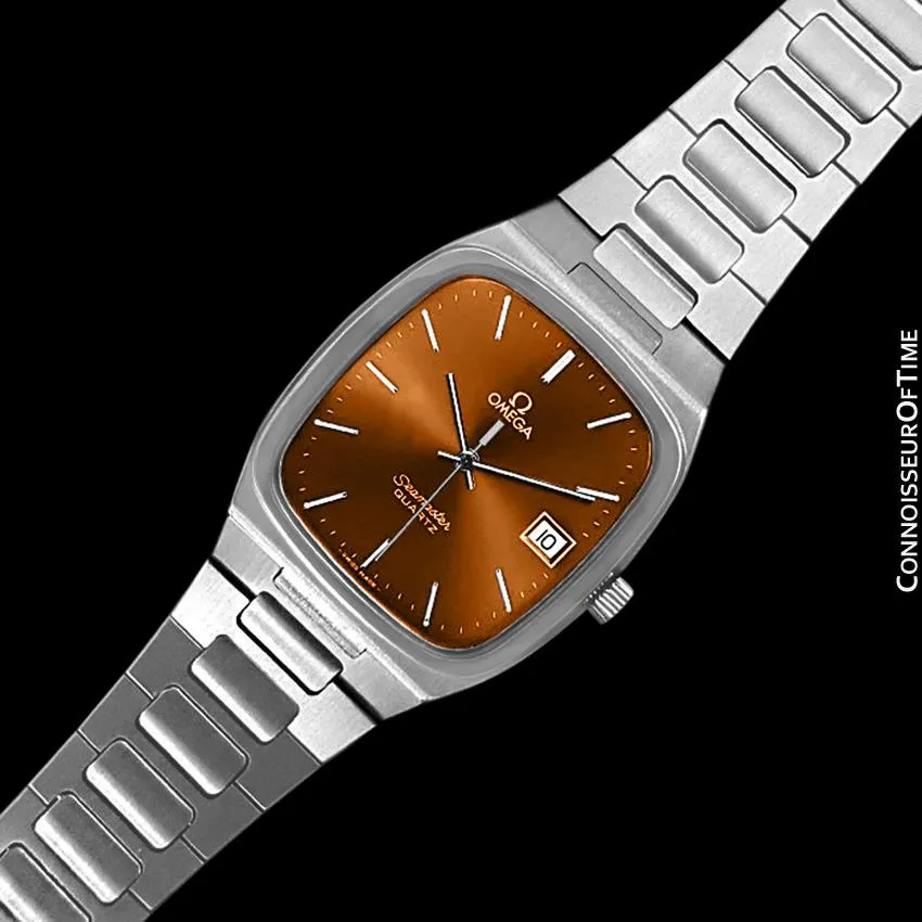 1980 Omega Seamaster Classic Vintage Mens Burnt Sienna / Copper Brown Dial Quartz Watch, Date - Stainless Steel