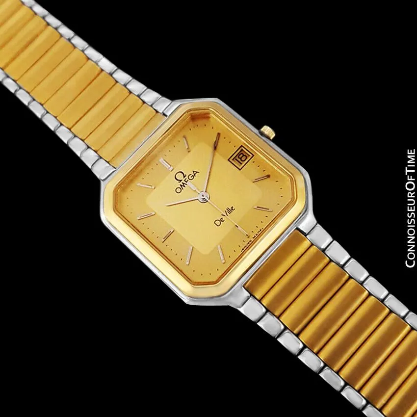 1982 Omega De Ville "America" Classic Vintage Mens Watch, Date - 18K Gold Plated & Stainless Steel