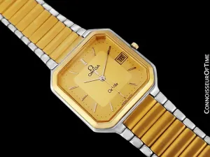 1982 Omega De Ville "America" Classic Vintage Mens Watch, Date - 18K Gold Plated & Stainless Steel