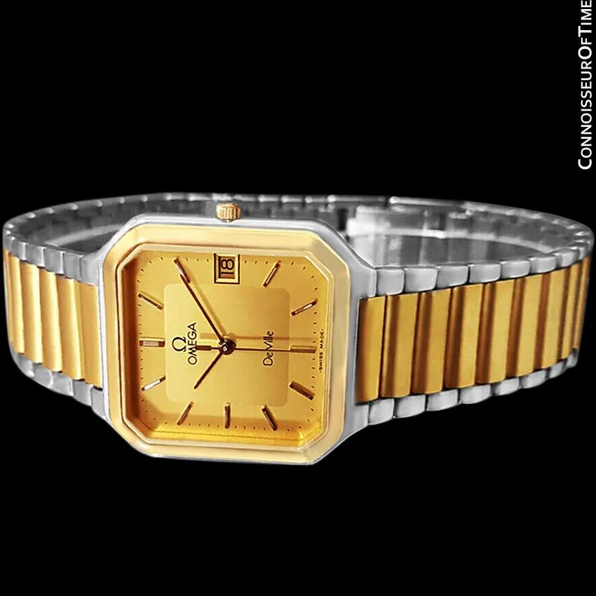 1982 Omega De Ville "America" Classic Vintage Mens Watch, Date - 18K Gold Plated & Stainless Steel