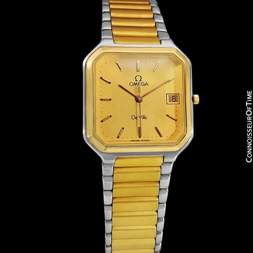 1982 Omega De Ville "America" Classic Vintage Mens Watch, Date - 18K Gold Plated & Stainless Steel