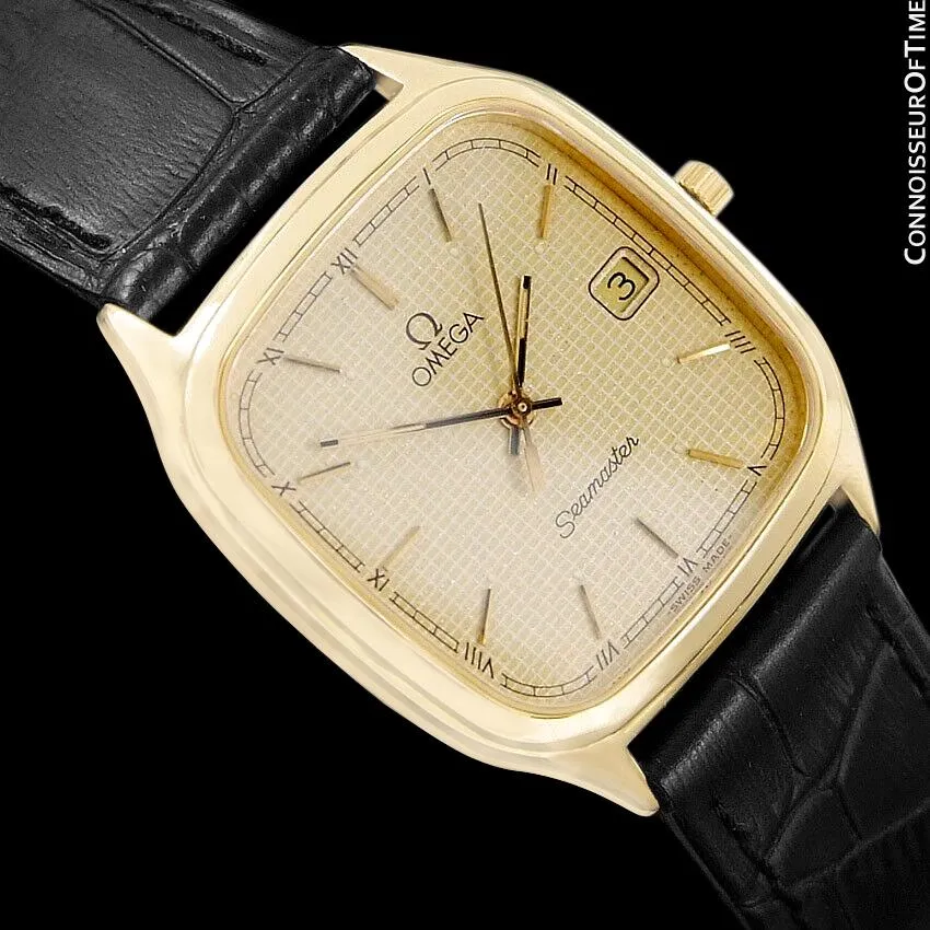1985 Omega Seamaster Brest Vintage Mens Retro Quartz Watch - 18K Gold Plated & Stainless Steel