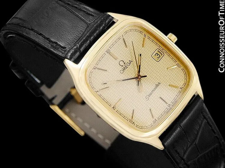 1985 Omega Seamaster Brest Vintage Mens Retro Quartz Watch - 18K Gold Plated & Stainless Steel