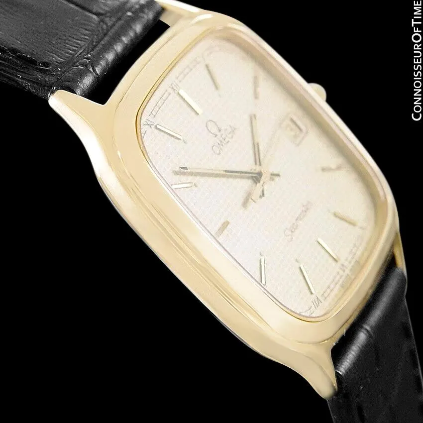 1985 Omega Seamaster Brest Vintage Mens Retro Quartz Watch - 18K Gold Plated & Stainless Steel