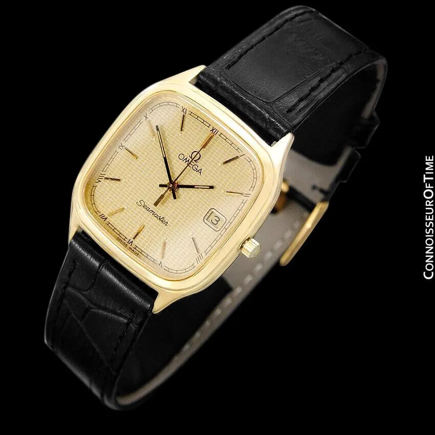 1985 Omega Seamaster Brest Vintage Mens Retro Quartz Watch - 18K Gold Plated & Stainless Steel