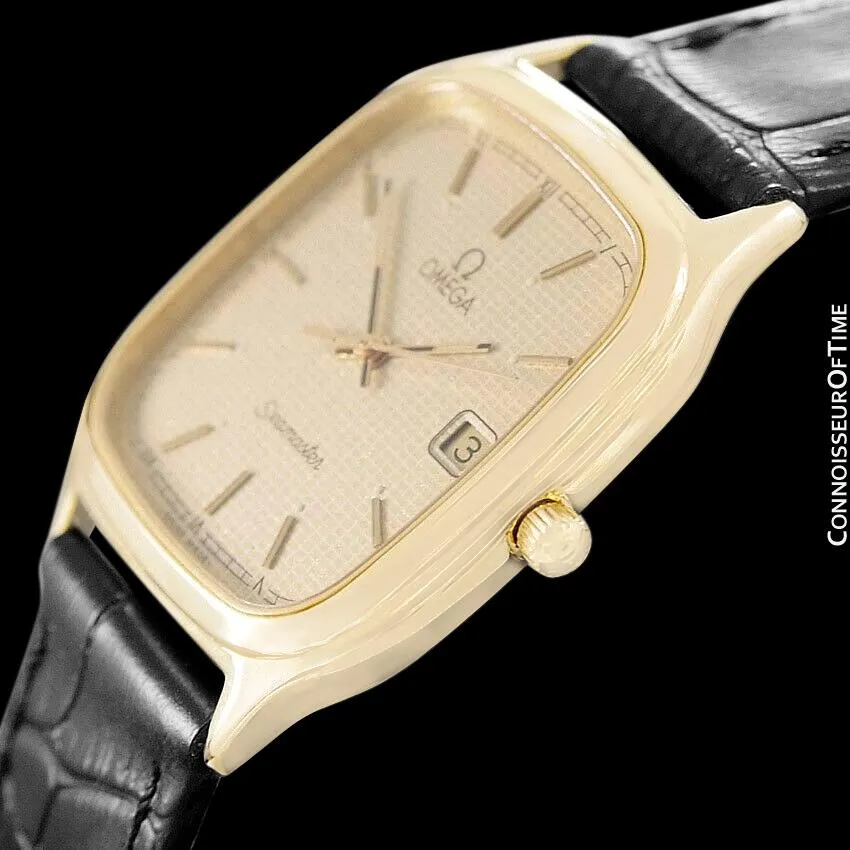 1985 Omega Seamaster Brest Vintage Mens Retro Quartz Watch - 18K Gold Plated & Stainless Steel