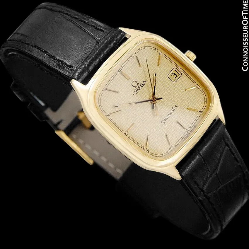 1985 Omega Seamaster Brest Vintage Mens Retro Quartz Watch - 18K Gold Plated & Stainless Steel