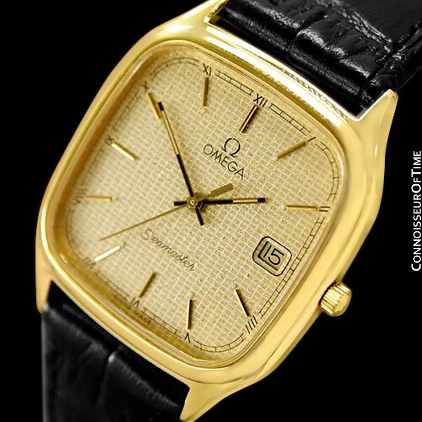 1986 Omega Seamaster Brest Vintage Mens Retro Quartz Watch - 18K Gold Plated & Stainless Steel