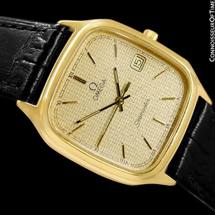1986 Omega Seamaster Brest Vintage Mens Retro Quartz Watch - 18K Gold Plated & Stainless Steel