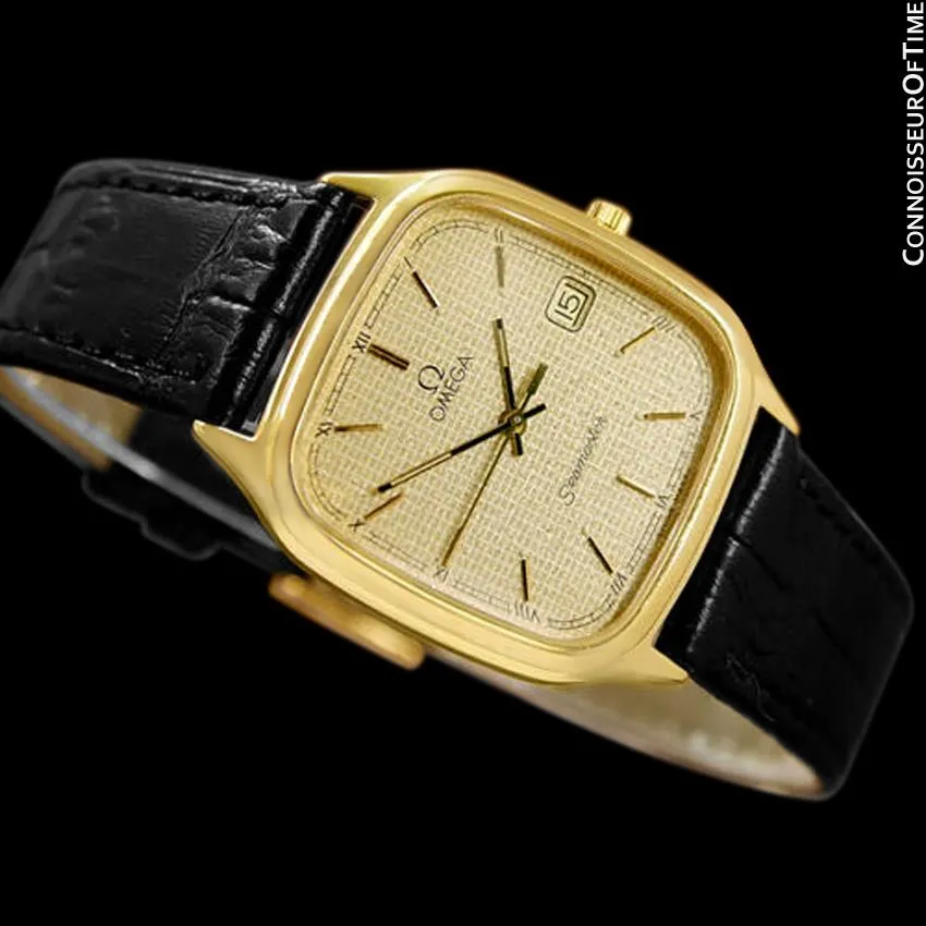 1986 Omega Seamaster Brest Vintage Mens Retro Quartz Watch - 18K Gold Plated & Stainless Steel
