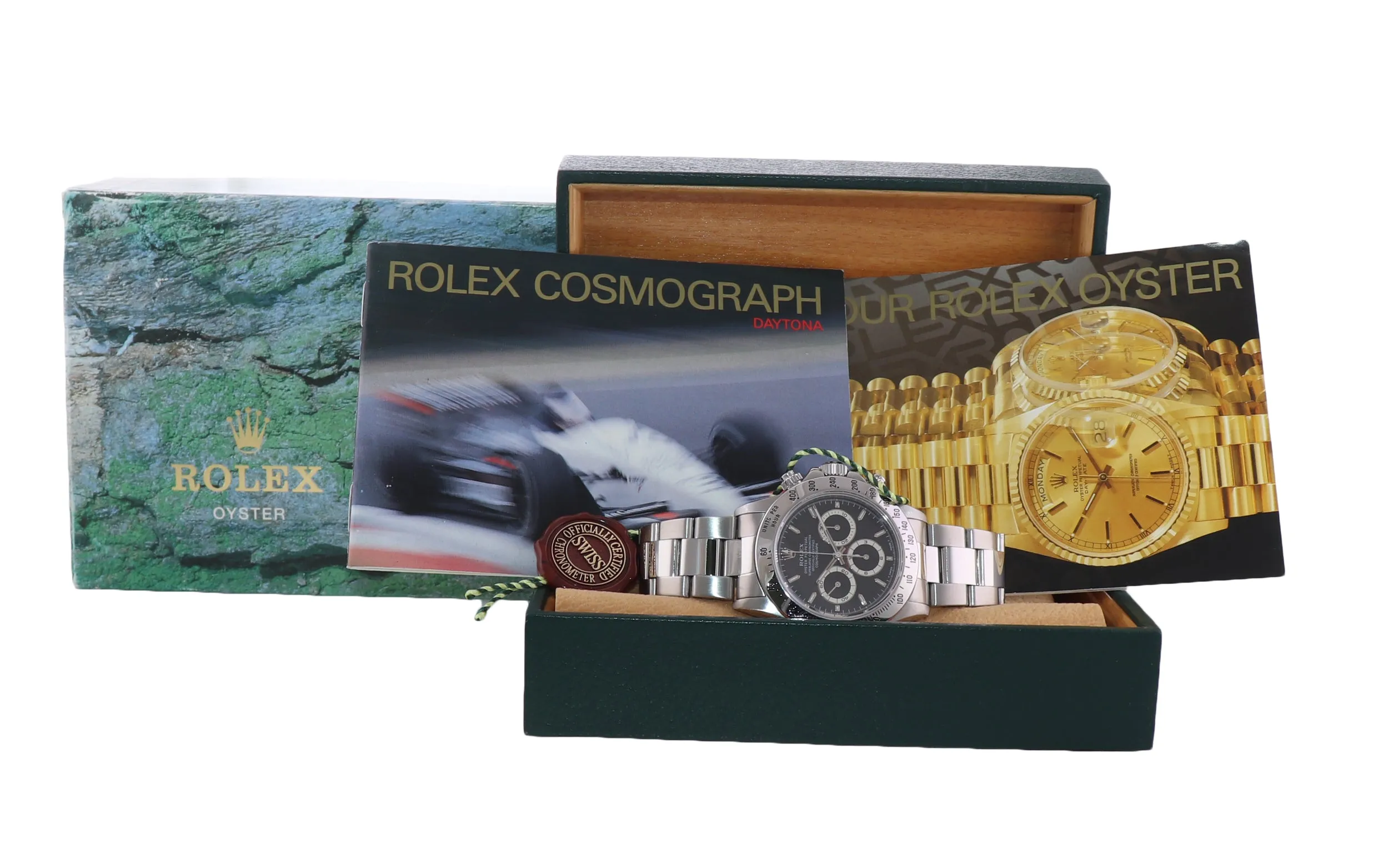 1998 Rolex 16520 Zenith Daytona Tritium Black Dial 40mm Chrono Watch Box