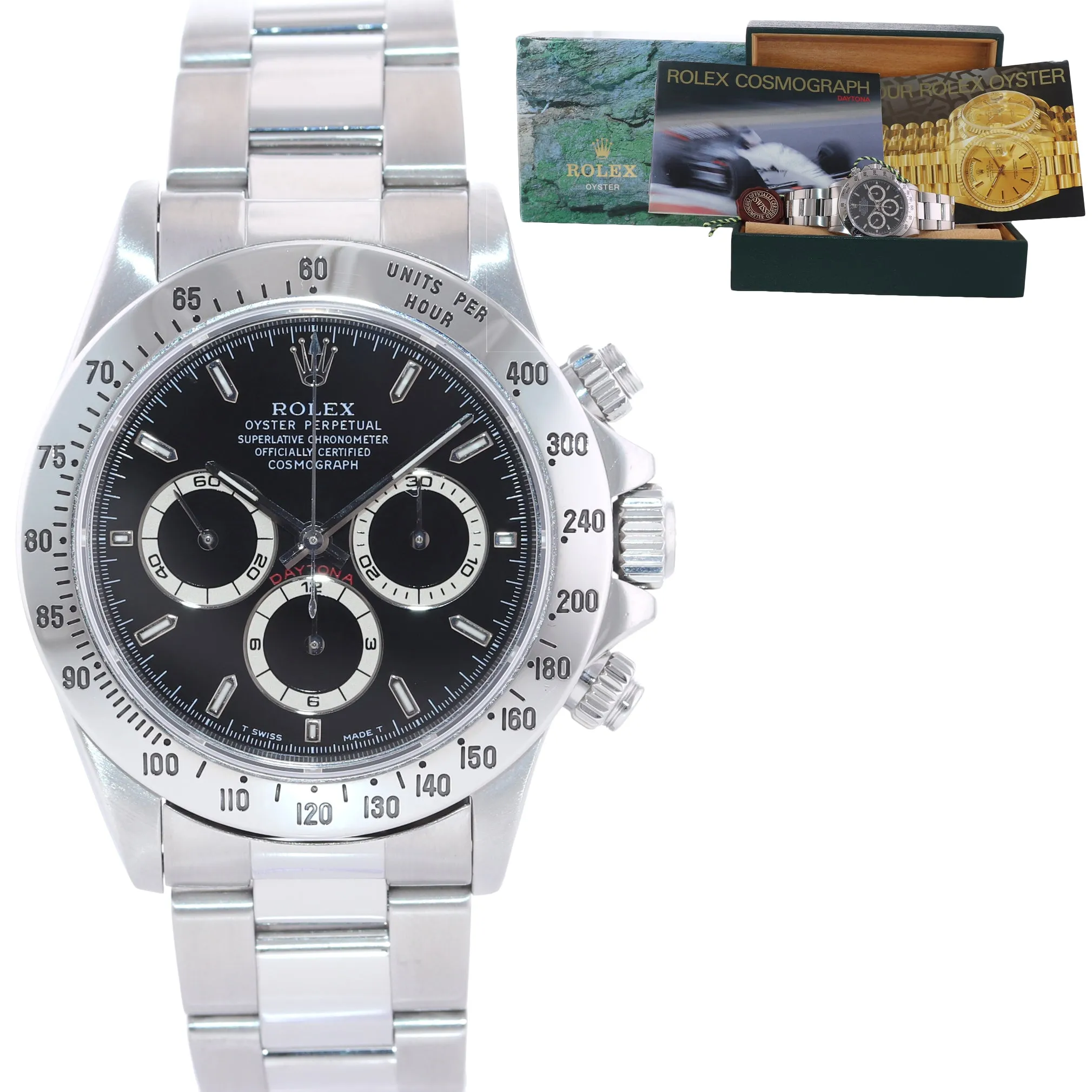1998 Rolex 16520 Zenith Daytona Tritium Black Dial 40mm Chrono Watch Box
