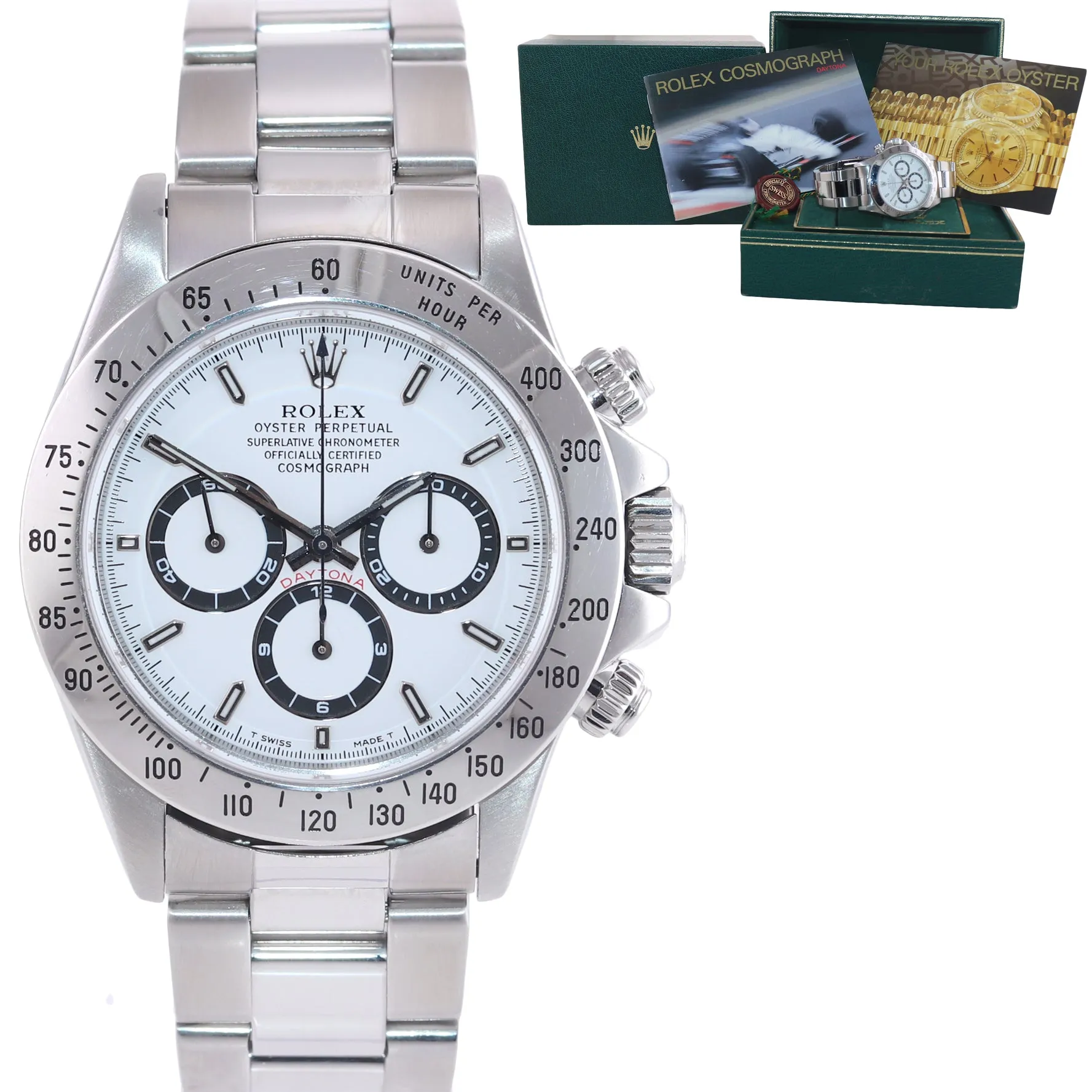1998 Rolex 16520 Zenith Daytona Tritium White Dial 40mm Chronograph Watch Box
