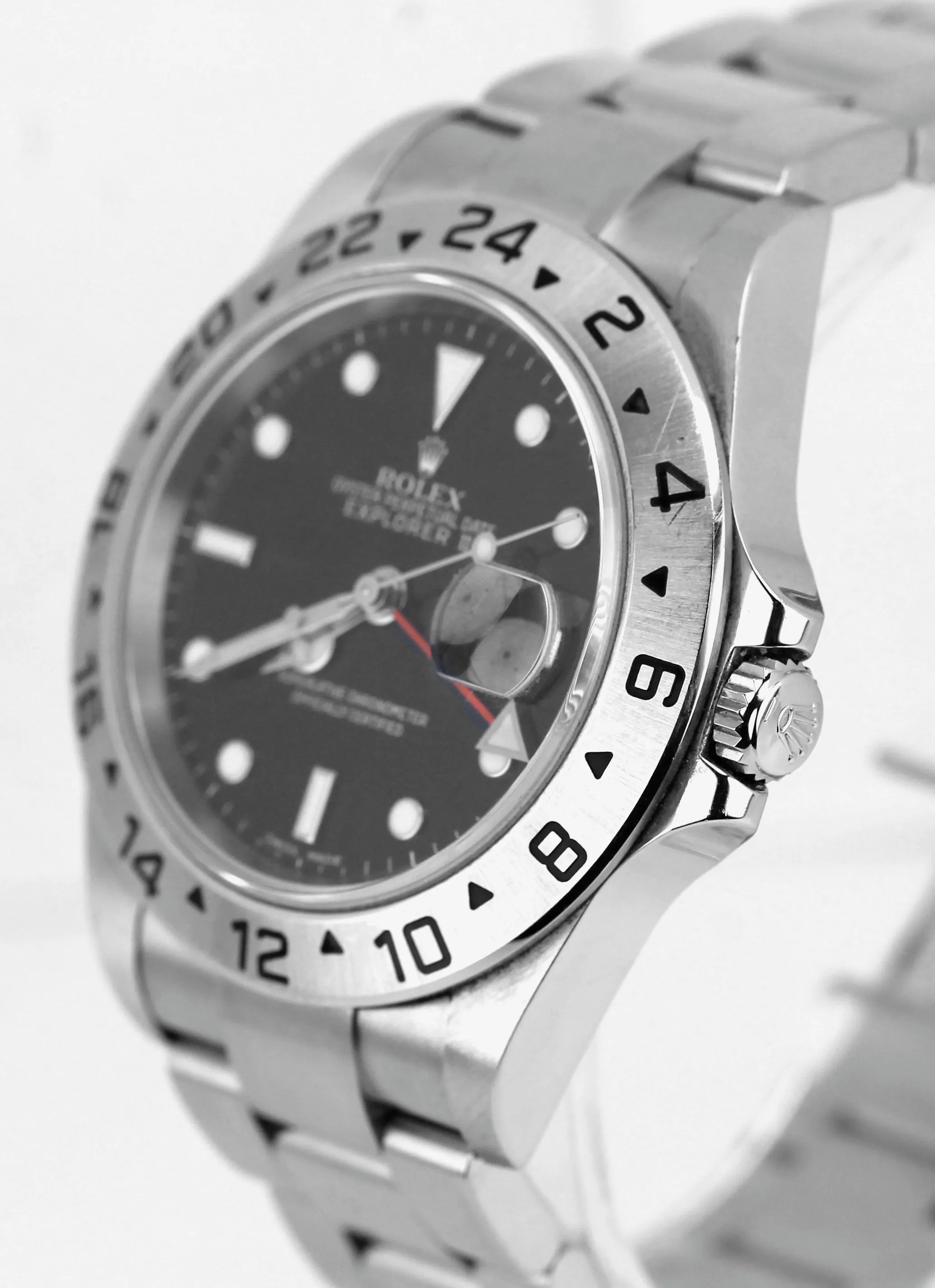 2008 UNPOLISHED Rolex Explorer II 16570 Z No Holes Black Date GMT 40mm Watch