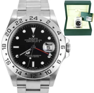 2008 UNPOLISHED Rolex Explorer II 16570 Z No Holes Black Date GMT 40mm Watch