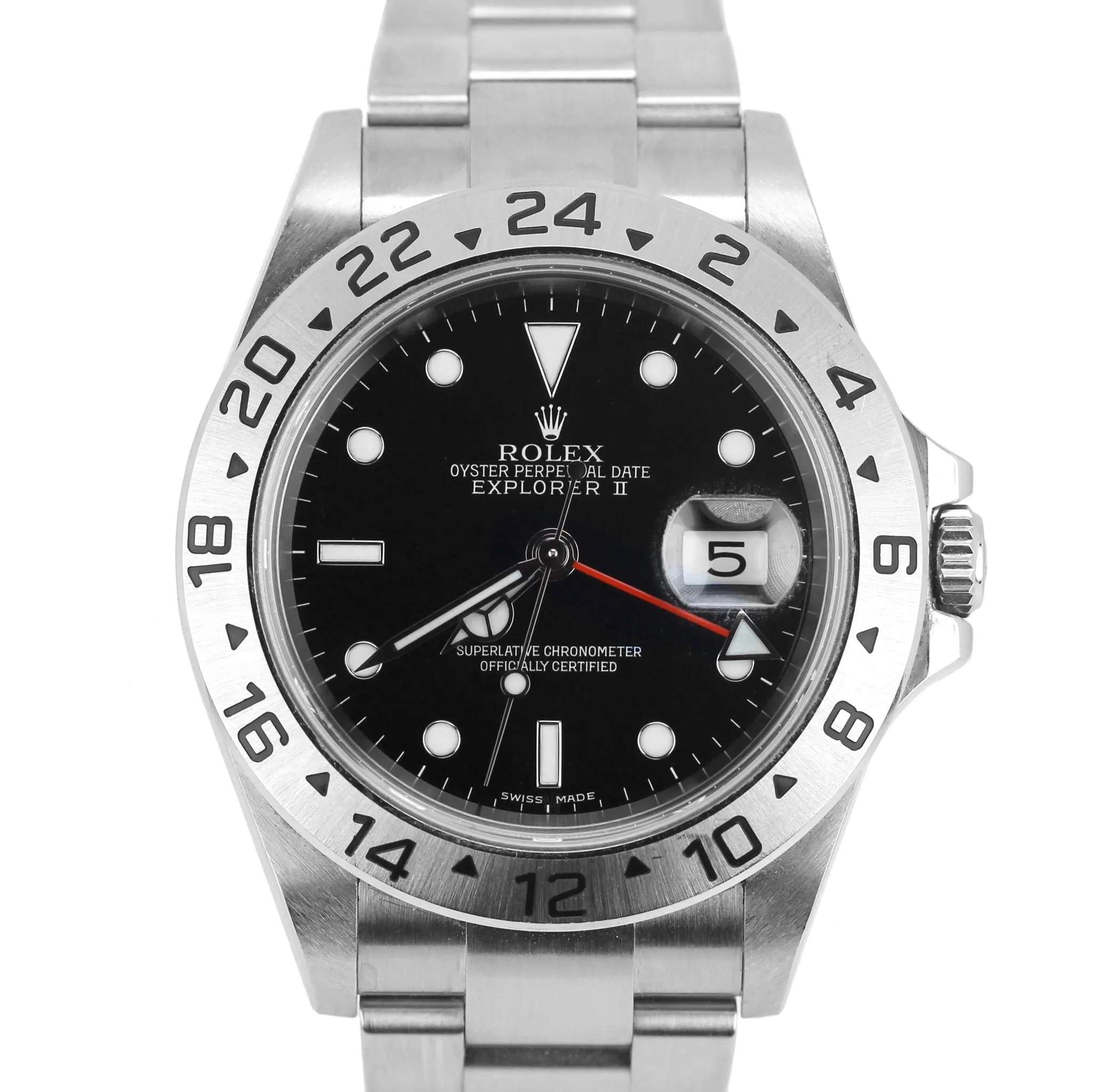 2008 UNPOLISHED Rolex Explorer II 16570 Z No Holes Black Date GMT 40mm Watch