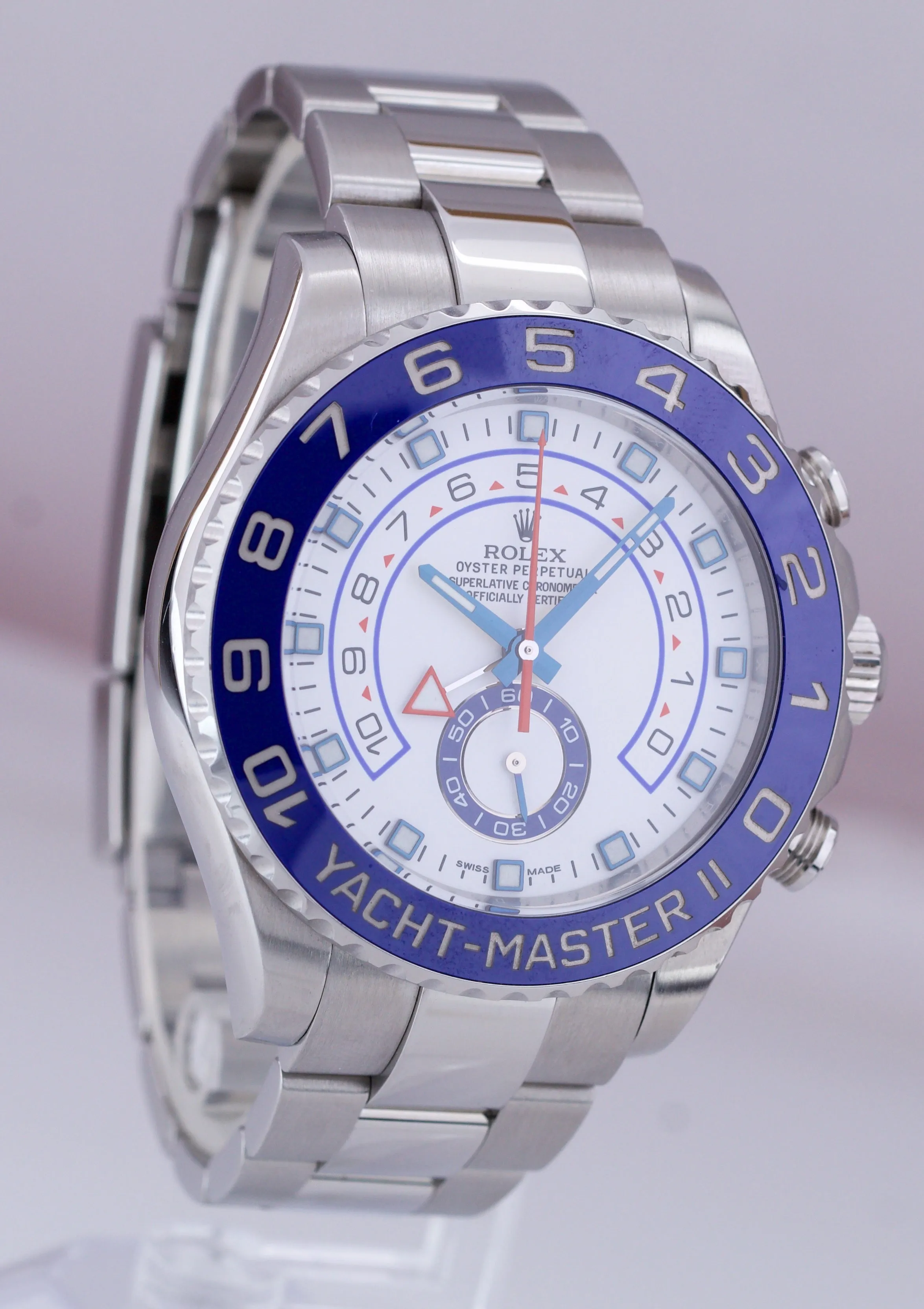 2015 Rolex Yacht-Master II 44mm Stainless White Blue Ceramic Watch 116680 B P