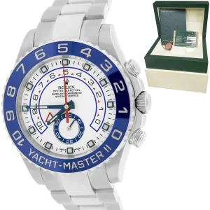 2015 Rolex Yacht-Master II 44mm Stainless White Blue Ceramic Watch 116680 B P