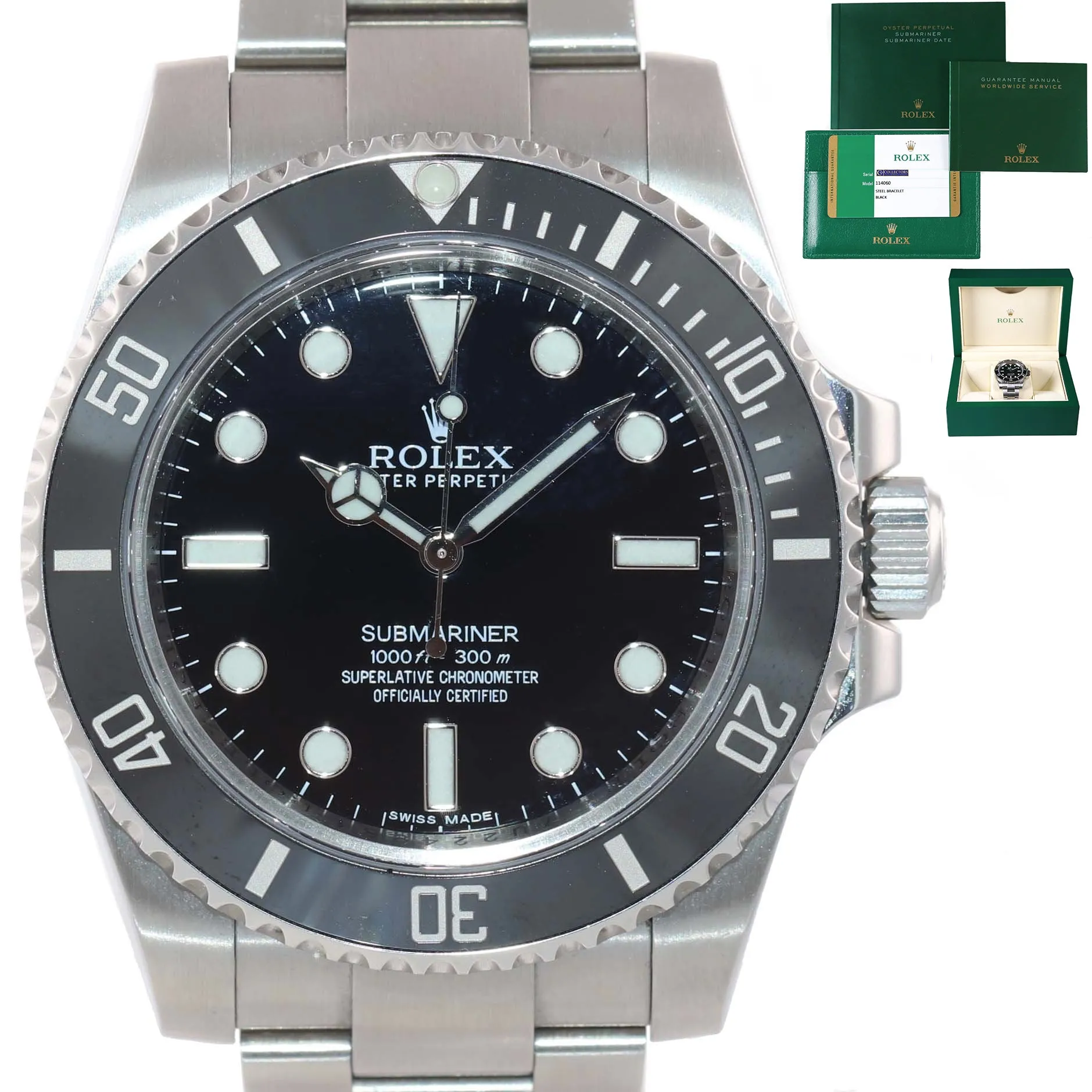 2016 PAPERS MINT Rolex Submariner No-Date 114060 Steel Black Ceramic Watch Box