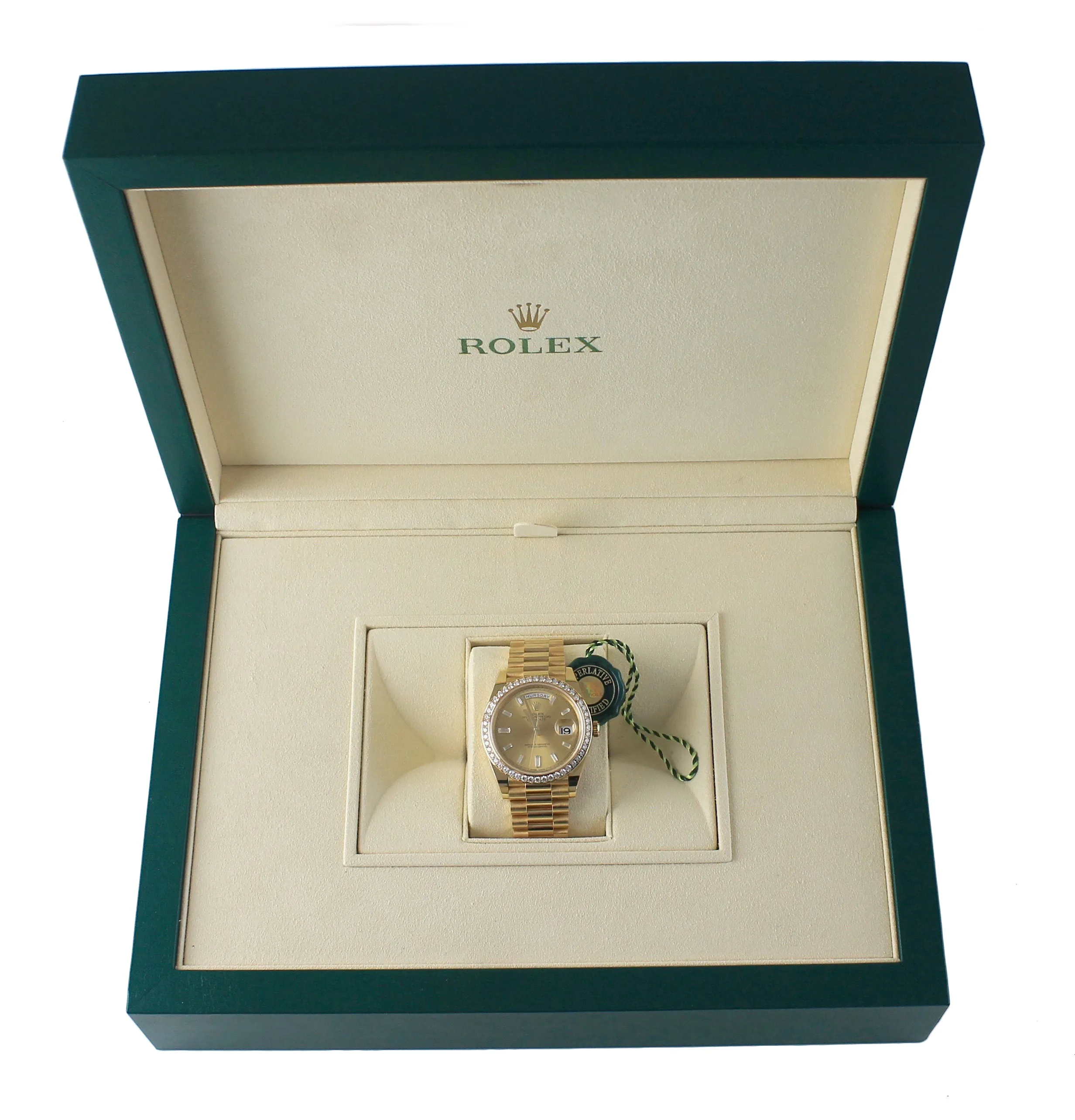 2016 Rolex Day-Date 40 Champagne Diamond 228348 18K Yellow Gold President Watch