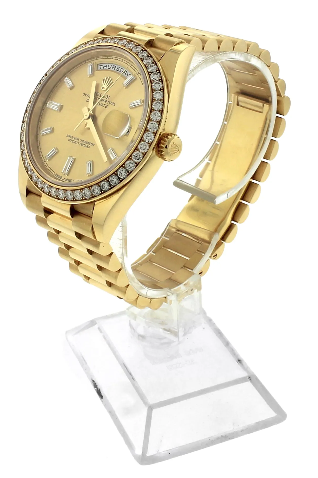 2016 Rolex Day-Date 40 Champagne Diamond 228348 18K Yellow Gold President Watch