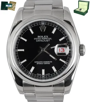 2019 ROLEX SERVICE DateJust 36 116200 Black Stainless 36mm Oyster Smooth Bezel