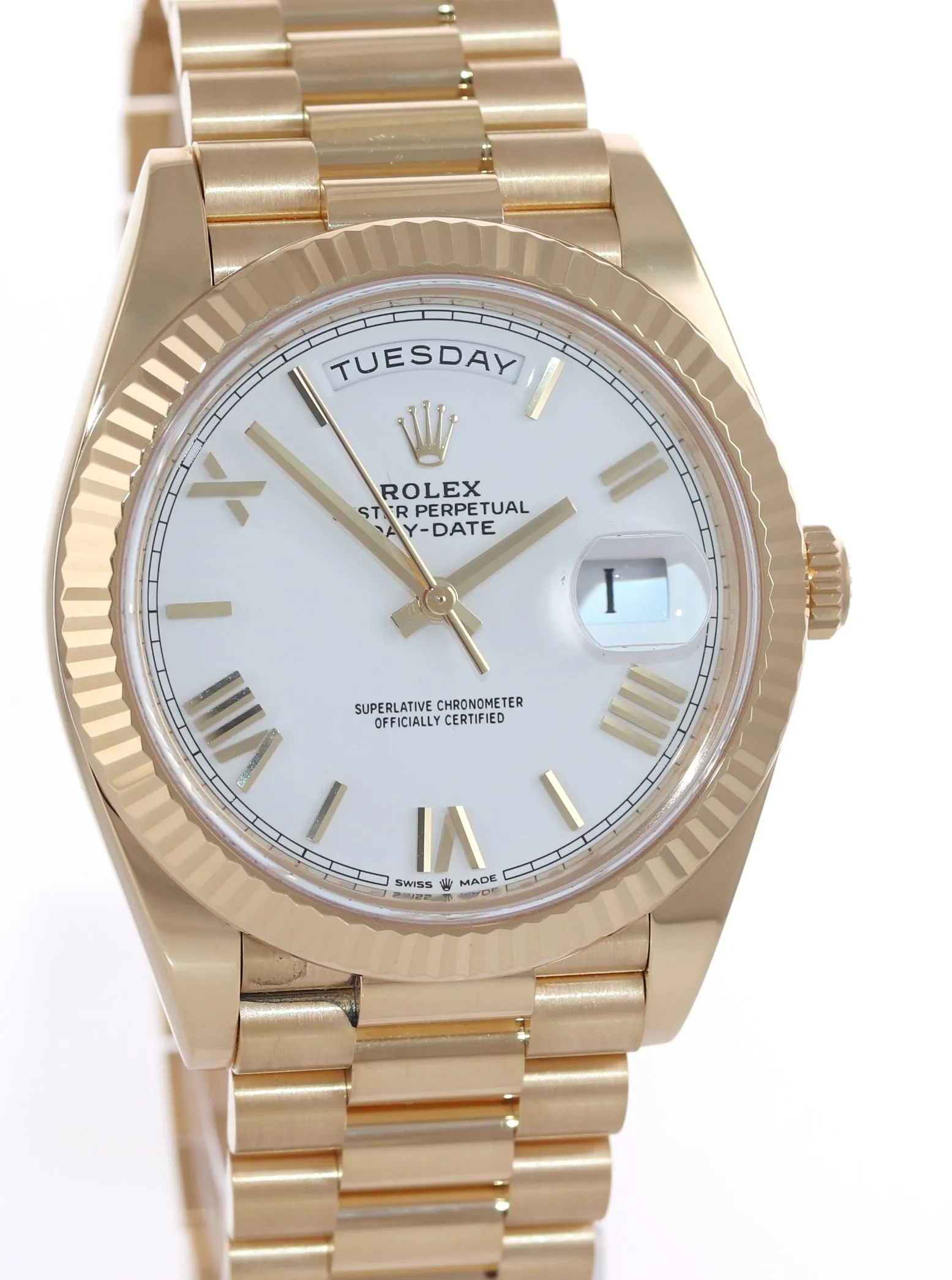 2020 NEW Rolex Day-Date 40 President 228228 White Roman Yellow Gold Watch Box