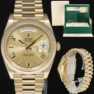 2023 MINT Rolex Day-Date 40 President 228238 Champagne Roman Yellow Gold Watch