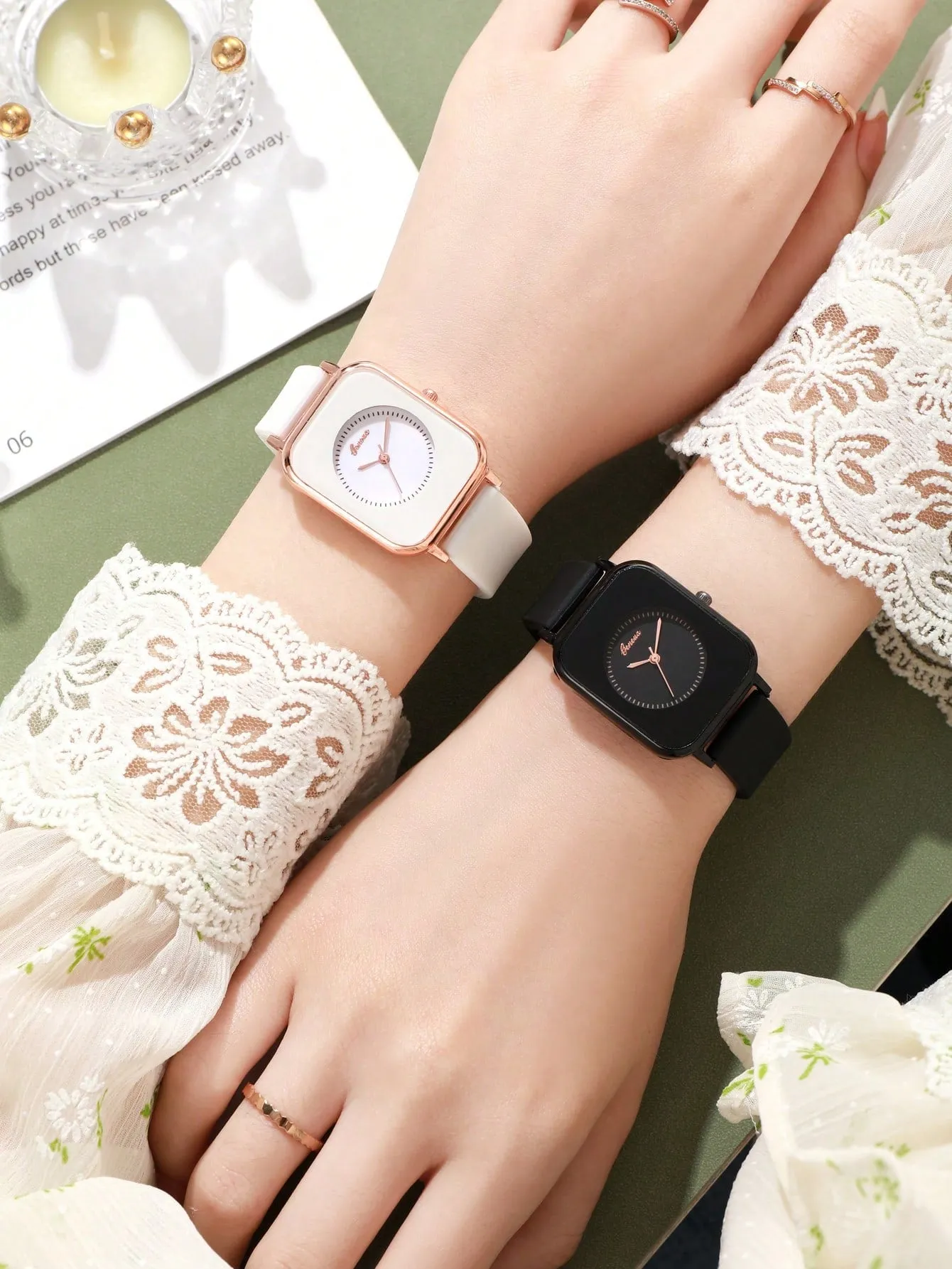 2pcs Square Quartz Watch - Multicolor
