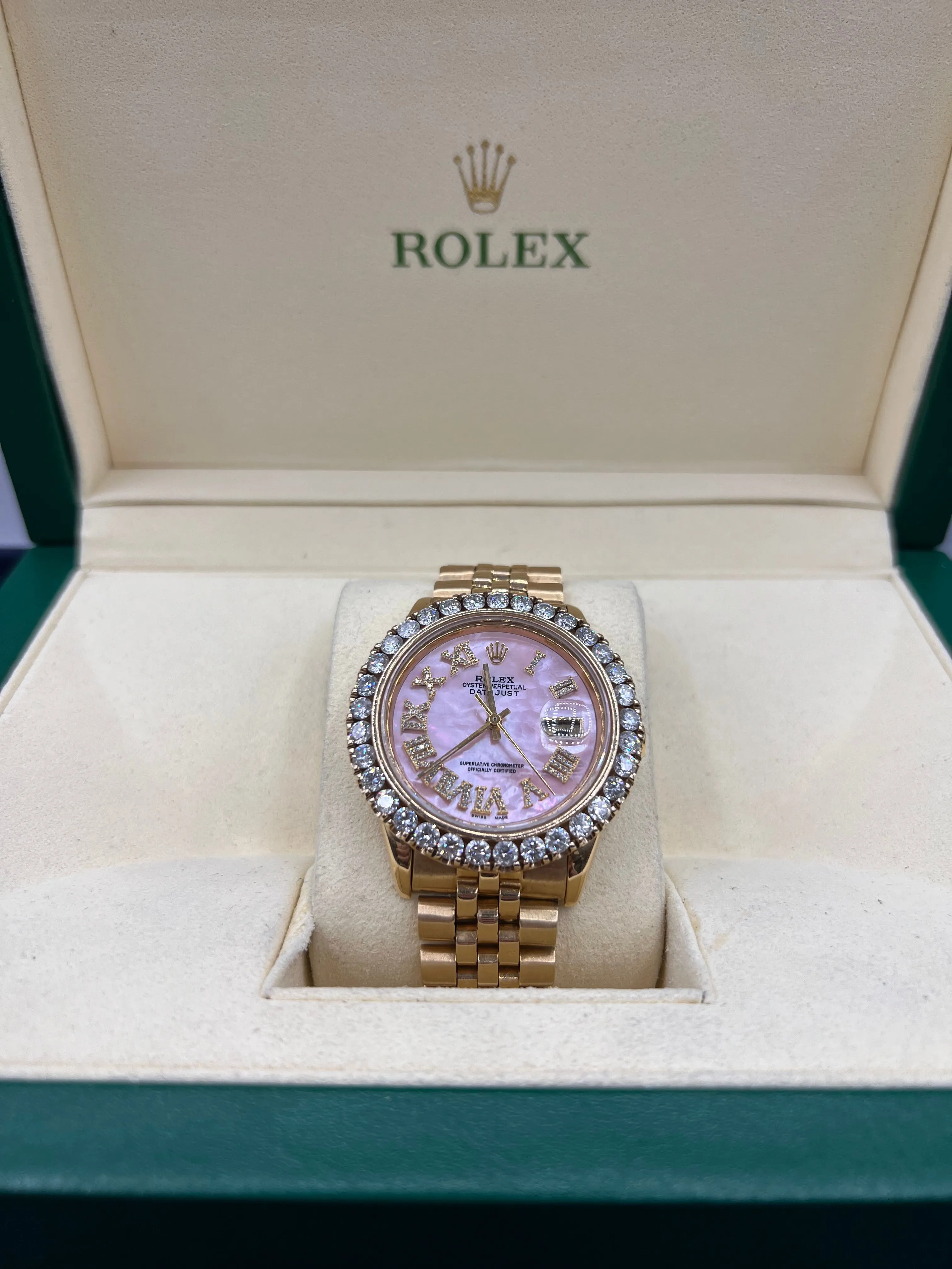 36mm Rolex Datejust Diamond Dial Pink Pearl Face