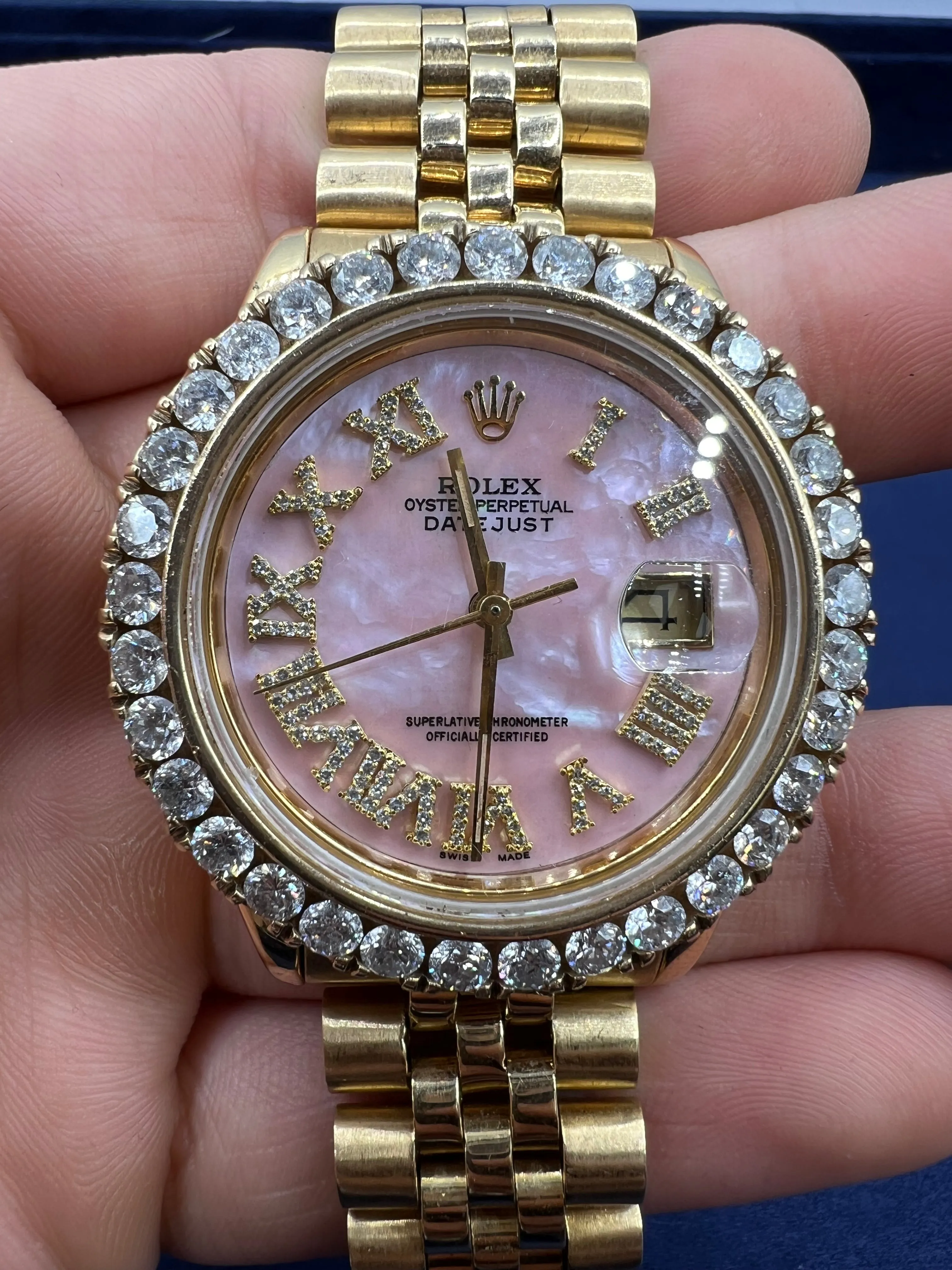 36mm Rolex Datejust Diamond Dial Pink Pearl Face