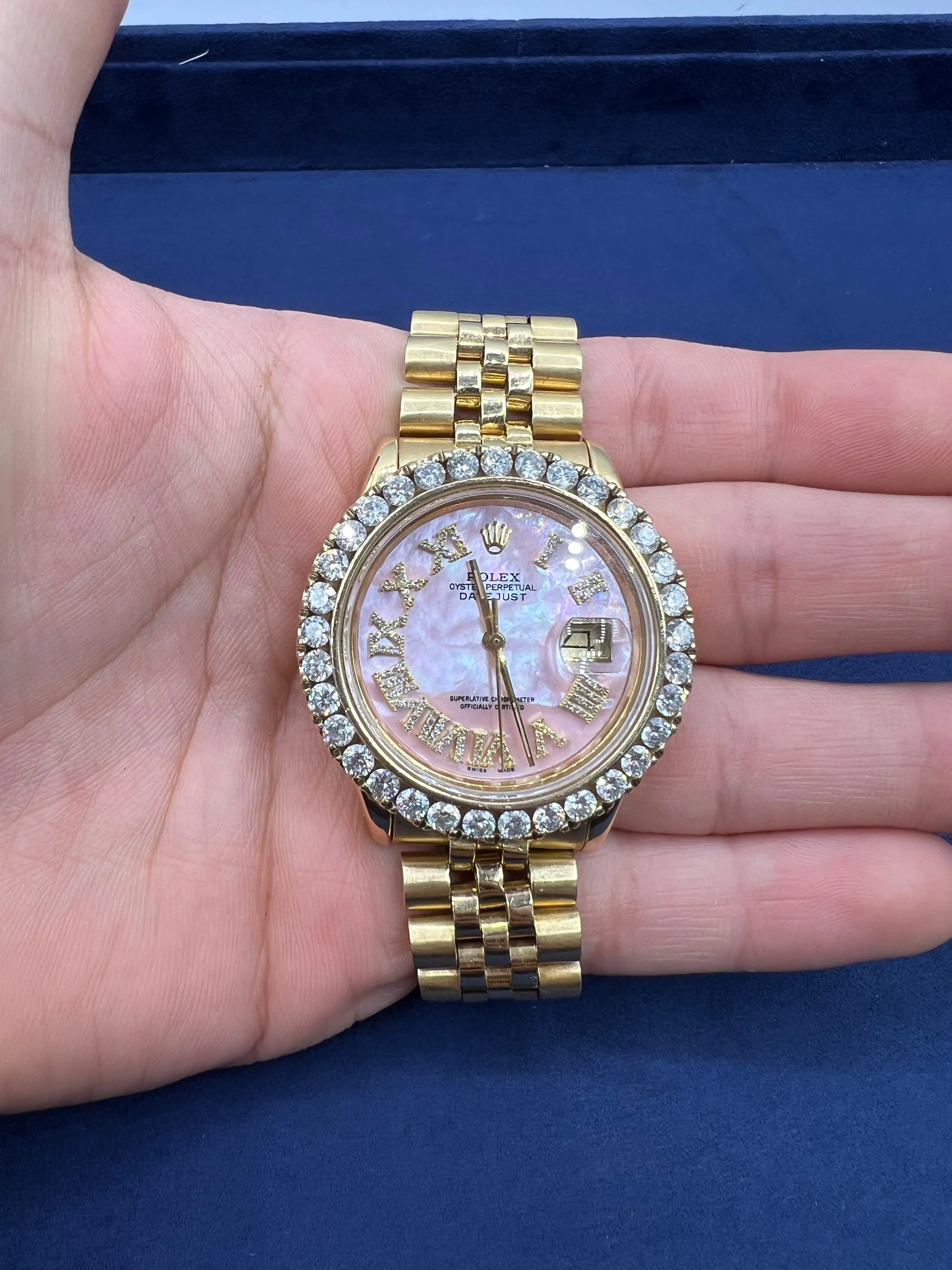 36mm Rolex Datejust Diamond Dial Pink Pearl Face