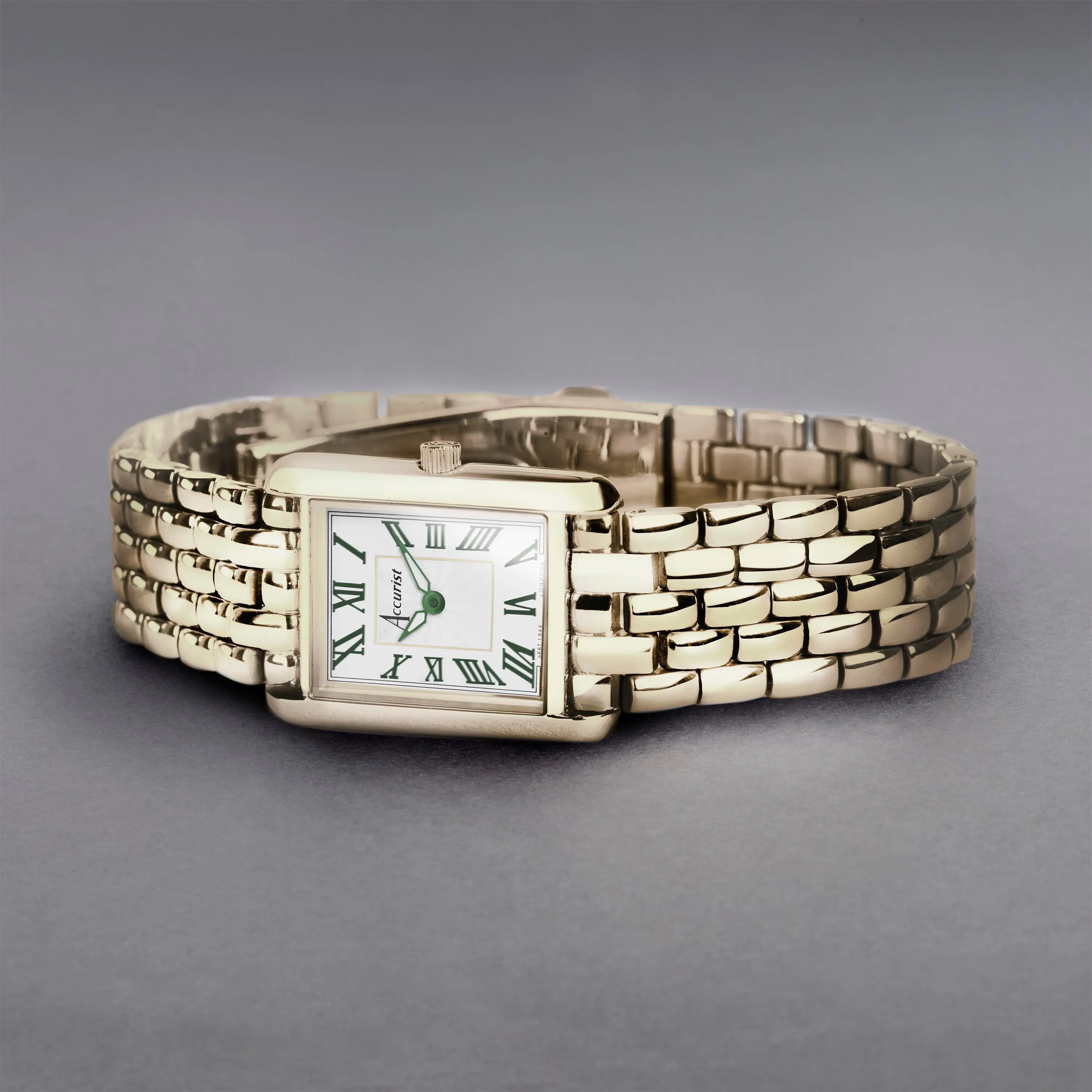 Accurist Rectangle Ladies Watch | Gold Case & Stainless Steel Bracelet with White Dial | 26mm