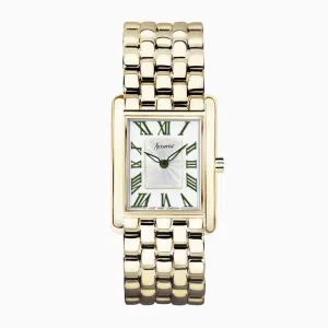 Accurist Rectangle Ladies Watch | Gold Case & Stainless Steel Bracelet with White Dial | 26mm
