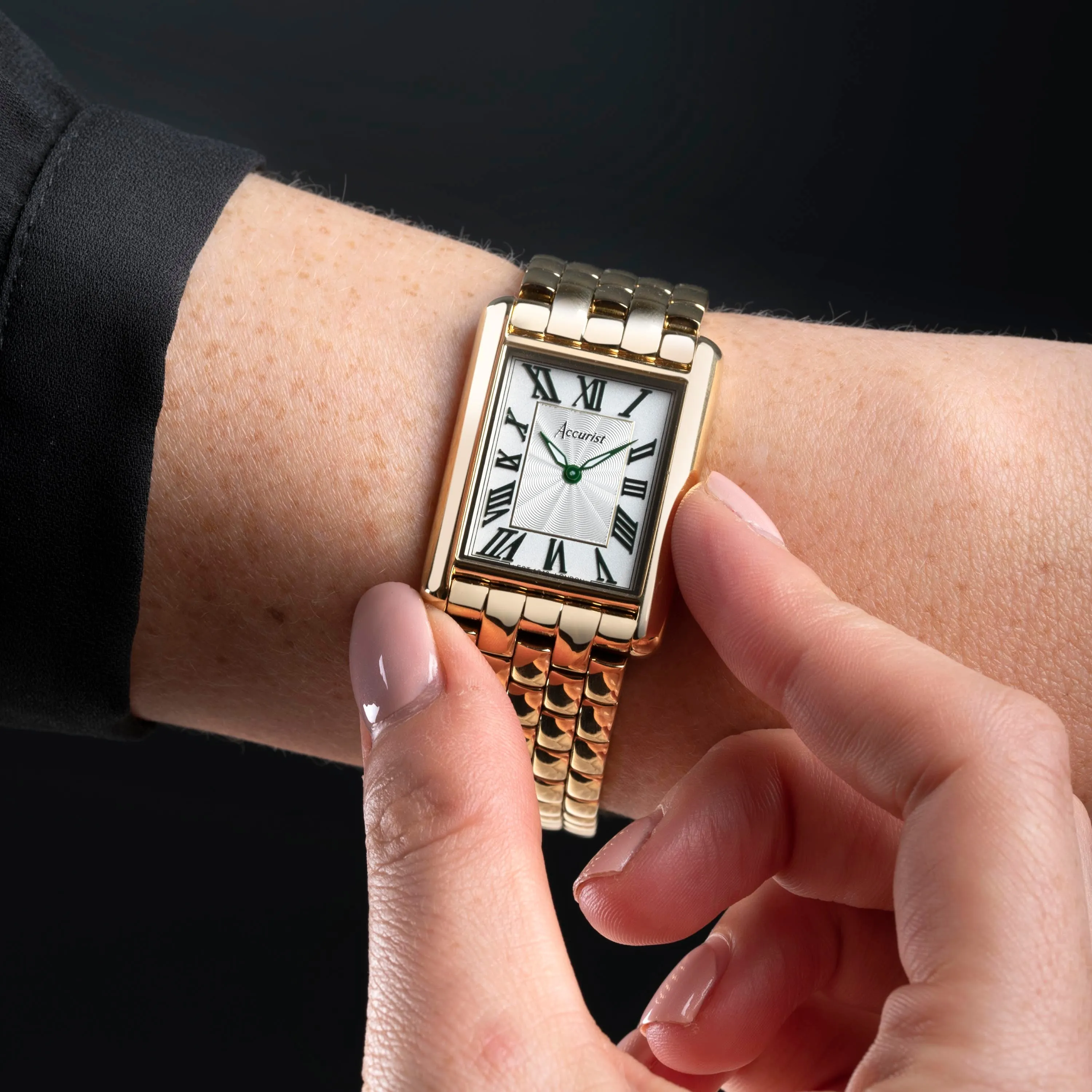 Accurist Rectangle Ladies Watch | Gold Case & Stainless Steel Bracelet with White Dial | 26mm