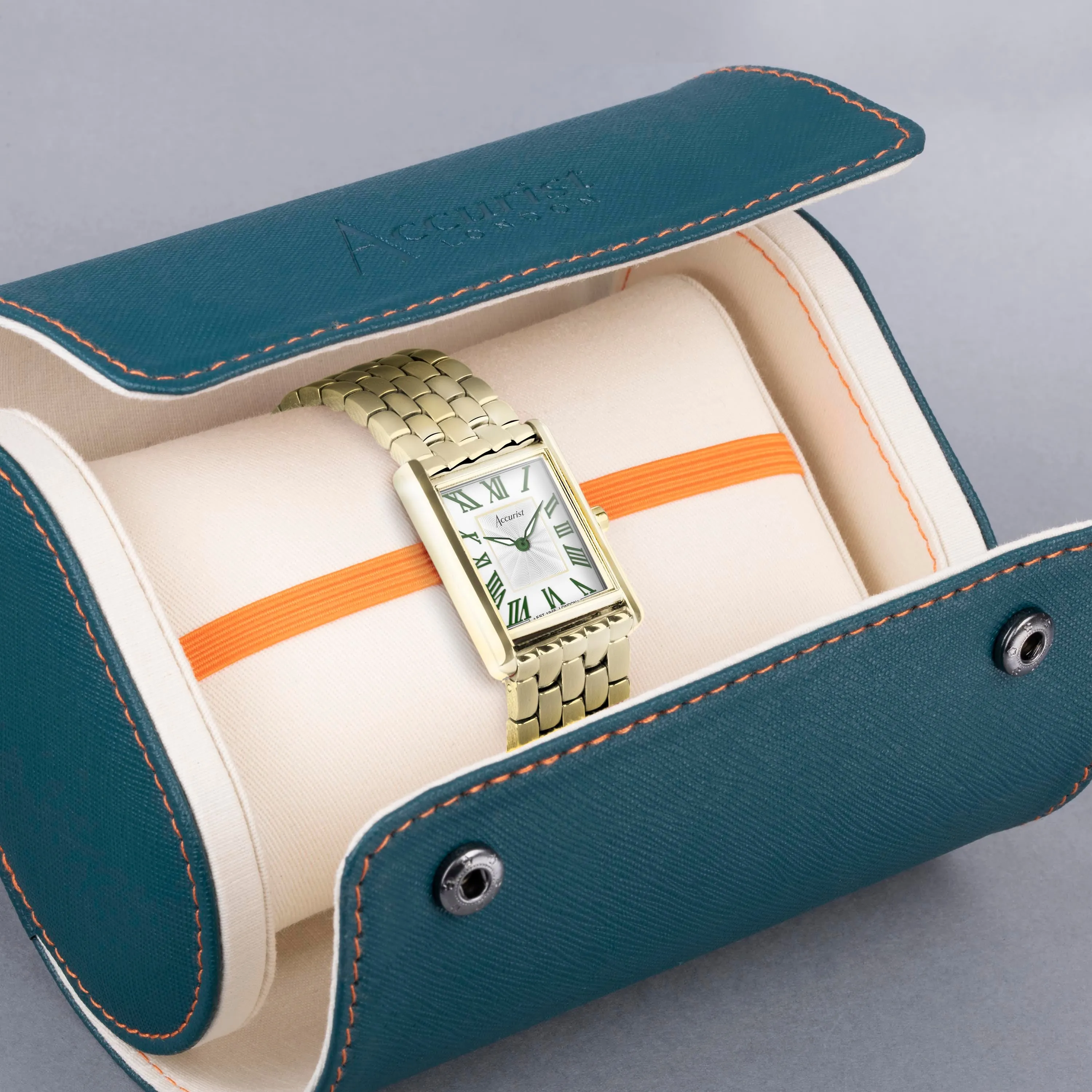 Accurist Rectangle Ladies Watch | Gold Case & Stainless Steel Bracelet with White Dial | 26mm