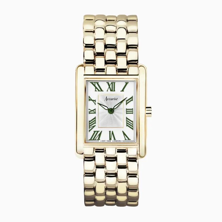 Accurist Rectangle Ladies Watch | Gold Case & Stainless Steel Bracelet with White Dial | 26mm