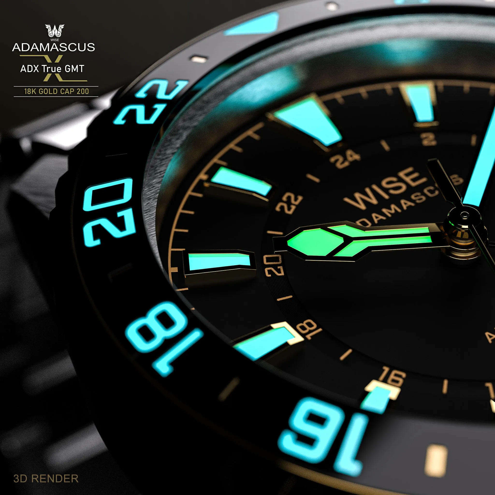 ADAMASCUS ADX101YG True GMT 18K Gold Cap 200