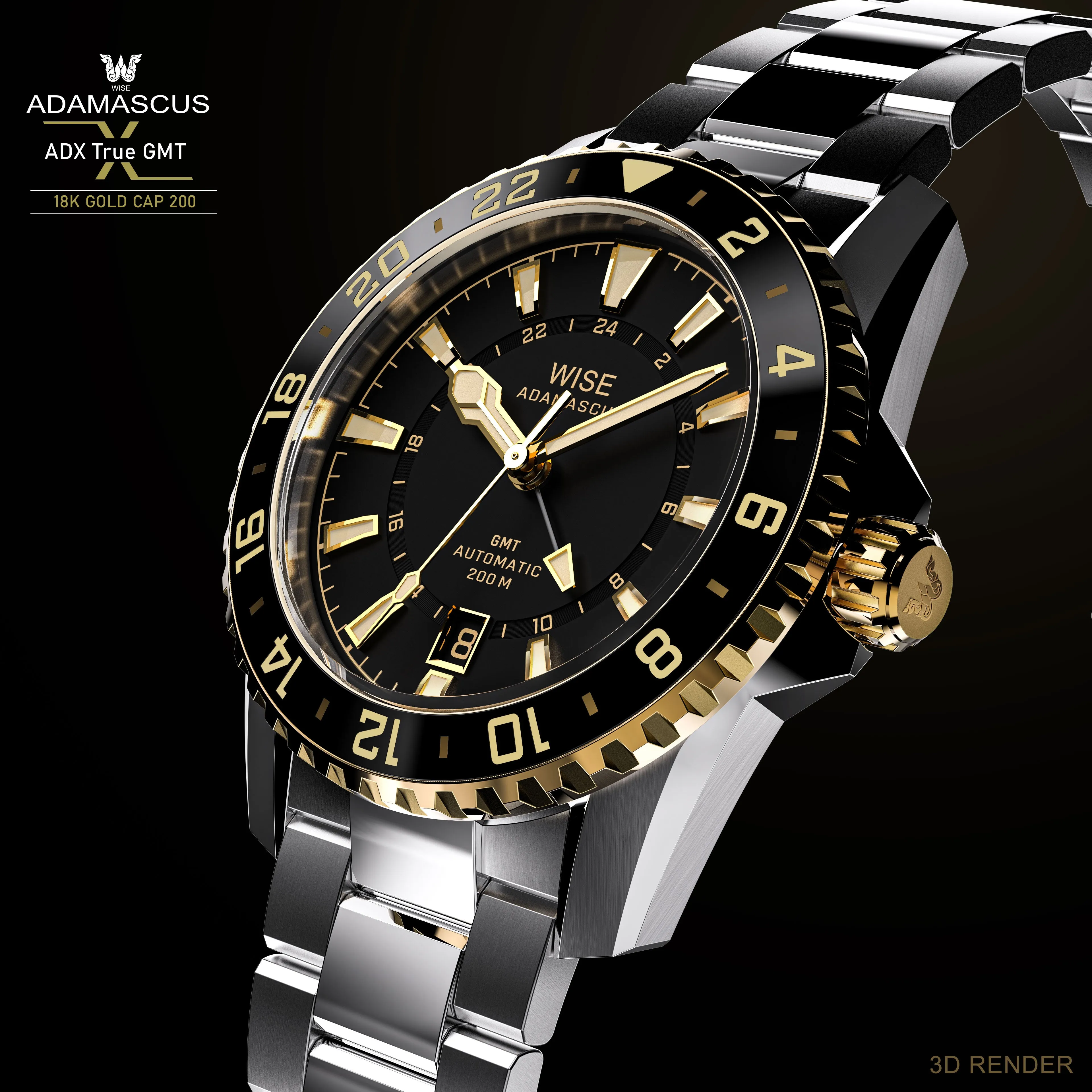 ADAMASCUS ADX101YG True GMT 18K Gold Cap 200